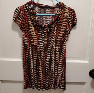 Patterned cowl neck short sleeve blouse